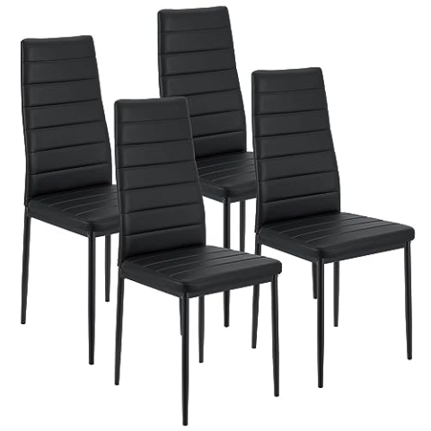 Juskys Esszimmerstühle Loja 4er Set mit Kunstleder Bezug & hoher Rückenlehne - stabiles Stahl Gestell bis 120 kg belastbar - 4 Stühle für Esszimmer & Küche Küchenstühle Esszimmerstuhl Schwarz