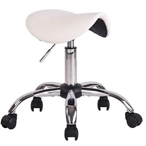 CLP Arbeitshocker Augsburg Mit Kunstlederbezug I Höhenverstellbarer Und Drehbarer Sitzhocker I 5 Leichtlaufrollen, Farbe:weiß