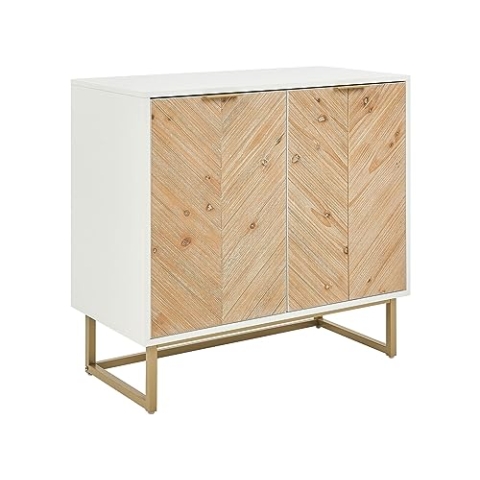 Beliani Skandinavisches Sideboard MDF Holzfurnier 2 Türen mit Regalen Schlafzimmer Aufbewahrungslösung Weiß und helles Holz Alaska