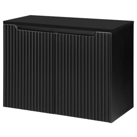 [en.casa] Waschbeckenunterschrank Skelbolu Badschrank mit 2 Türen gerillt Badezimmer Unterschrank 80 x 60 x 40 cm Waschtischunterschrank Schwarz