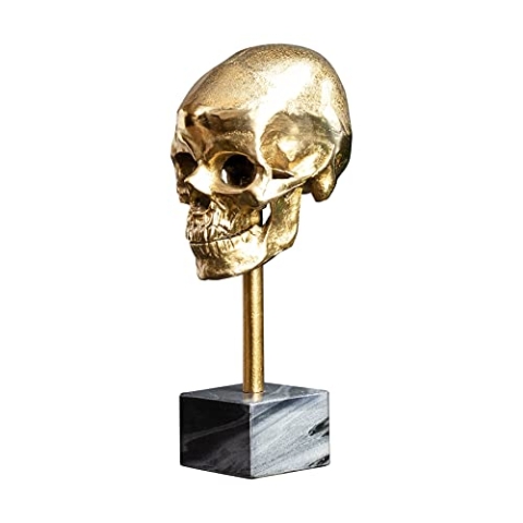 Riess Ambiente Elegante Skulptur Skull 35cm Gold Totenkopf mit Marmorfuß Wohnaccessoire Dekoschädel Deko