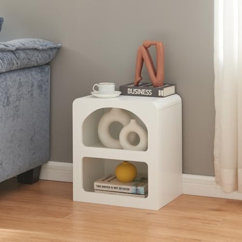 [en.casa] Nachttisch Vågå Beistelltisch Weiß Nachtkasten Wohnzimmertisch 45 x 40 x 30 cm Sofatisch mit 2 offenen Fächern