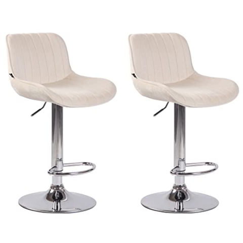CLP 2er Set Barhocker Lentini Samt I Thekenhocker Höhenverstellbar I Barstühle Mit Fußstütze I 360° Drehbar I Tresenstühle Mit Trompetenfuß, Farbe:Creme, Gestell Farbe:Chrom