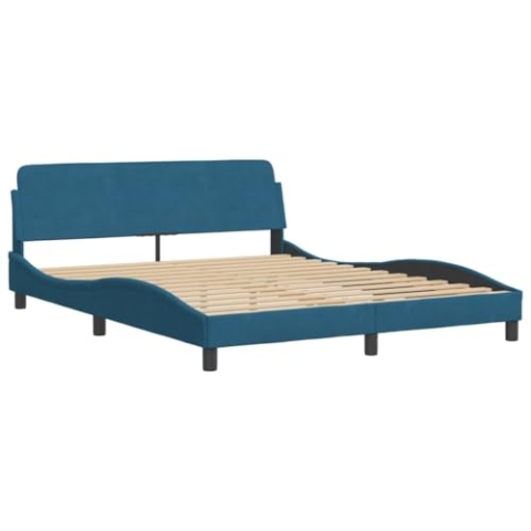 vidaXL Bettgestell, Polsterbett Bett mit Kopfteil, Bettrahmen mit Lattenrost für Schlafzimmer, Schlafzimmerbett Doppelbett, Blau 160x200cm Samt