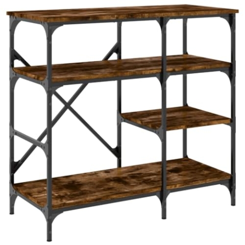 vidaXL Bäckerregal, Küchenregal mit viel Stauraum, Standregal Regal Küche mit verstellbaren Füßen, Mikrowellenregal Gewürzregal, Räuchereiche Holzwerkstoff Metall