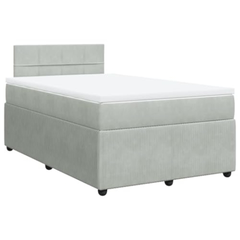 vidaXL Boxspringbett, Doppelbett mit Matratze Matratzenauflage, Bettgestell mit Lattenrost Kopfteil, Polsterbett Bett für Schlafzimmer, Hellgrau 120x190cm Samt