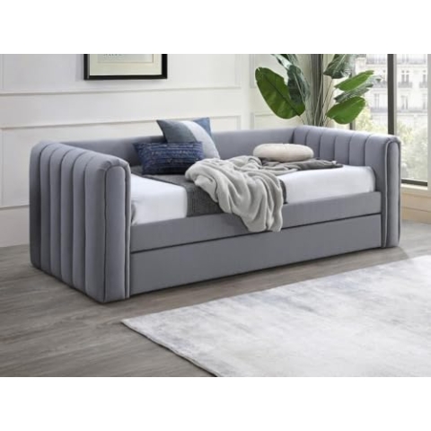 Vente-unique-Ausziehbett - 90 x 190 cm - Stoff - Grau - SAHONA