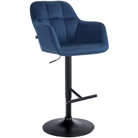 CLP Barhocker Natoma Samt I 360° Drehbar, Metallgestell Höhenverstellbar Mit Fußstütze I Tresenhocker Mit Gepolstertem Sitz Und Rücklehne, Farbe:blau, Material Gestell:Metall matt schwarz