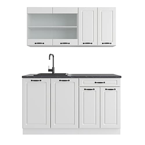 Vicco Singleküche R-Line, Weiß Landhaus/Weiß, 140 cm ohne Arbeitsplatte
