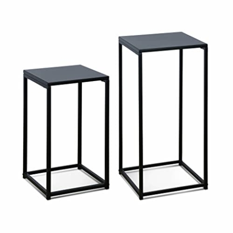 2er Set Beistelltische aus schwarzem Metall - Industrial - Sofaenden 34x34x74cm / 30x30x54cm