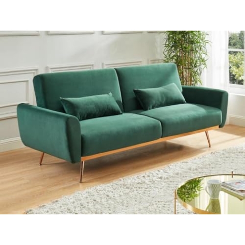 Vente-unique-Schlafsofa Klappsofa 3-Sitzer - Samt - Tannengrün - LAUNEI
