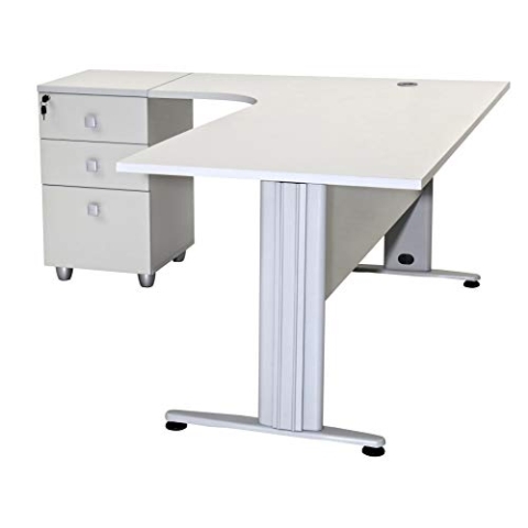 Furni24 Schreibtisch Winkelschreibtisch, Eckschreibtisch, Moderner Bürotisch Computertisch mit großer Arbeitsfläche, Bürotisch, PC Tisch, Dona Grau 180x120x74cm inkl. Beistellcontainer Links gewinkelt