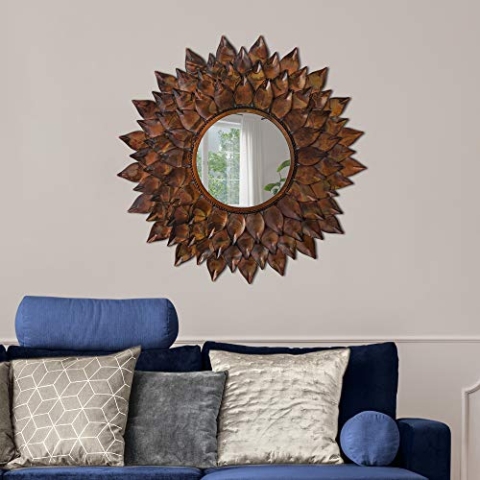 WOMO-DESIGN Dekorative Wandspiegel Sonnenblume Rio de Janeiro Ø73cm Unikat aus Glas/Metallrahmen Braun, Runder Spiegel, Moderner Dekospiegel, Design Hängespiegel, Wandbehang Flurspiegel Schminkspiegel