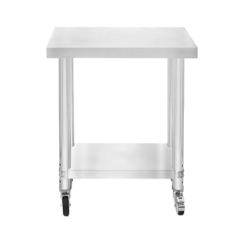 Gastro Edelstahl Arbeitstisch Vorbereitungstisch Küchentisch Zerlegetisch Flexibel Mobil 4 Rollen 2 Bremsen 4 anpassbaren Füßen Verstellbares unteres Regal 3 Positionen 160kg Kapazität 60 x 30 x 80cm