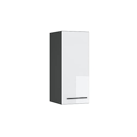 Vicco Hängeschrank Fame-Line, hängender Küchenschrank, Weiß Hochglanz/Anthrazit, 30 cm