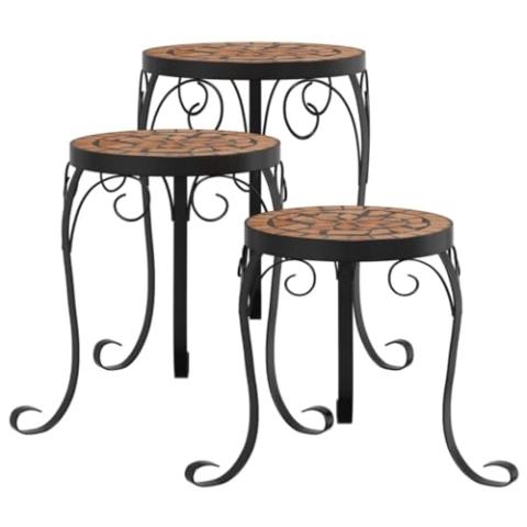 vidaXL Pflanzenständer 3 STK., Blumenständer Mosaik-Design, Blumenhocker für Garten Balkon Terrasse, Blumensäule Dekoständer, Terrakotta Keramik