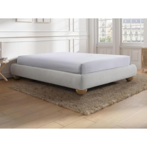 Vente-unique-Deko-Polster-Bettgestell - 160 x 200 cm - Bouclé-Stoff - Weiß - ELENAE von YSMÉE