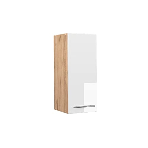 Vicco Hängeschrank Fame-Line, hängender Küchenschrank, Weiß Hochglanz/Goldkraft Eiche, 30 cm