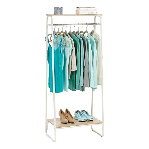 Iris Ohyama Kleiderständer mit Holzregalen, 2 Ebenen, Weiß, Modernes Design, Robuster Rahmen, rutschfest, Für Schlafzimmer, Studio, Schrank, Kleidung & Schuhe, Wäscheständer, Einfacher Aufbau, PI-B2