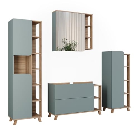 Vicco Badmöbel-Set Karen, Sonoma/Blau, 4 Teile