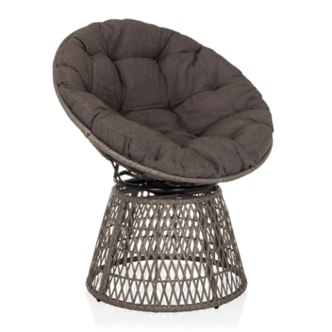 hjh LIVING Papasansessel mit Kissen, Outdoor Drehsessel WEAVORA Rattan Loungesessel 360° drehbar für Garten Balkon Wohnzimmer, Grau