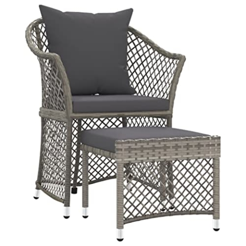 vidaXL Garten Lounge Set 2-TLG., Gartenmöbel Set mit Kissen, Gartenstuhl Gartensessel Hocker für Garten Terrasse, Loungemöbel Stahlgestell, Grau Poly Rattan