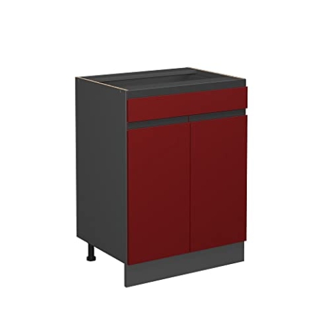 Vicco Küchenunterschrank R-Line, Rot/Anthrazit, 60 cm J-Shape, mit Schublade, ohne Arbeitsplatte