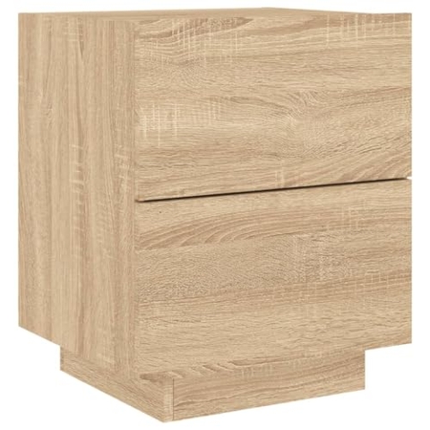 vidaXL Nachttisch, Nachtschrank mit LED-Leuchten, Beistelltisch Nachtkonsole mit Stauraum, Kommode Nachtkommode, Sonoma Eiche Holzwerkstoff