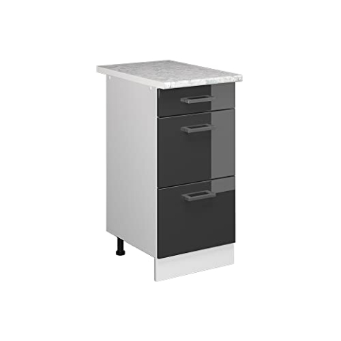 Vicco Küchenunterschrank R-Line, Anthrazit Hochglanz/Weiß, 40 cm mit Schubladen, AP Marmor