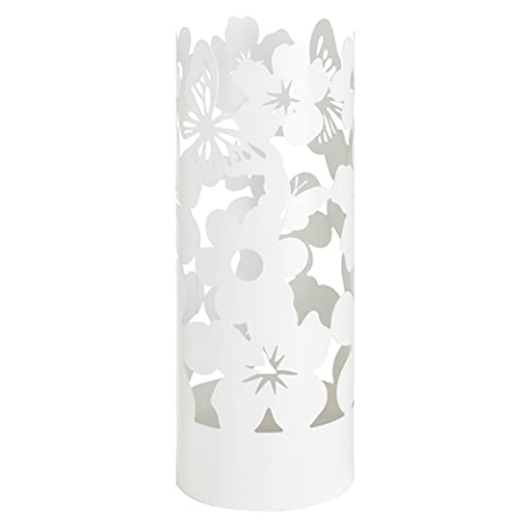 Baroni Home Schirmständer Modernes Design Regenschirmhalter aus Metall Flowers mit 2 Haken und Behälter abnehmbar 19 x 19 x 49 cm (Weiß)