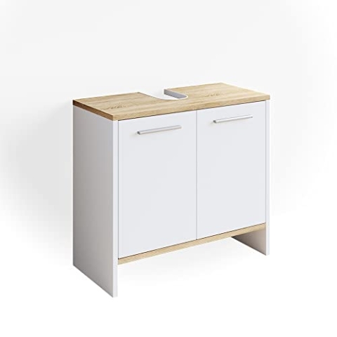 Vicco Waschbeckenunterschrank Elvio, Waschtischunterschrank, Weiß/Sonoma, 60.5 x 55 cm