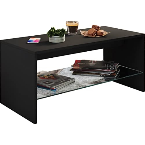 VCM Holz Couchtisch | Sofatisch mit ausreichend Stauraum | Maße ca. H. 40 x B. 90 x T. 40 cm | Wohnzimmertisch – Wisal Schwarz