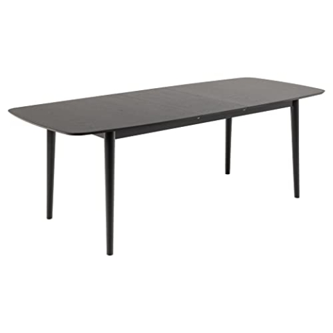 AC Design Furniture Monty Ausziehbarer Esstisch für 6 Personen, Rechteckige Tischplatte aus Schwarzem Eichenfurnier mit Runden Beinen, Küchentisch mit Ausziehplatte, B: 180 x H: 75 x T: 90 cm