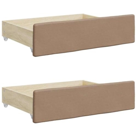 vidaXL Bettschubladen 2 STK., Bettkasten mit Rollen, Schubkasten Schublade für Bett, Bettschubkasten Unterbettschublade, Cappuccino Holzwerkstoff Kunstleder