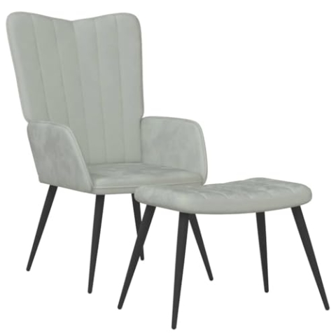 vidaXL Relaxsessel mit Hocker Sessel Fernsehsessel Polstersessel Ohrensessel Relaxstuhl Loungesessel Ruhesessel Armsessel Hellgrau Samt