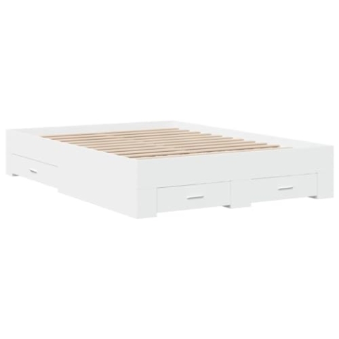 vidaXL Bettgestell, Bett mit Schubladen, Bettrahmen mit Sperrholzlatten, Doppelbett für Schlafzimmer, Schubladenbett, Weiß 120x200cm Holzwerkstoff