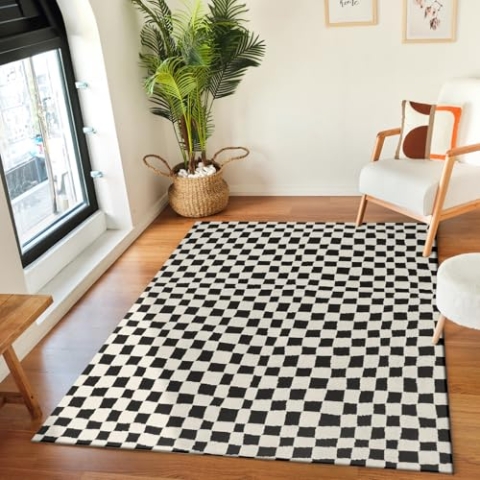 Livabliss Pula Teppich Wohnzimmer Boho, großer Teppich Schlafzimmer 160x213 cm - Teppich für Esszimmer mit geometrischem Muster, Skandinavischer Wohnzimmerteppich modern in Schwarz und Weiß