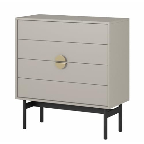 Selsey Kommode Aufbewahrungsschrank 4 Schubladen Schrank Schubladenschrank Push to Open 85,5 cm Stoon Graubeige