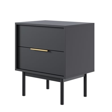 Selsey Nachttisch Beistellschrank Beistelltisch Nachtschrank 54 cm Mit 2 Schubladen Schwarz Holzerne Beine Viviaro