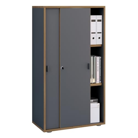 VCM Büroschrank mit 3 Fächern | moderner Aktenschrank mit Schiebetüren | Maße ca. H. 110 x B. 60 x T. 37 cm– Salia 3-Fach Anthrazit