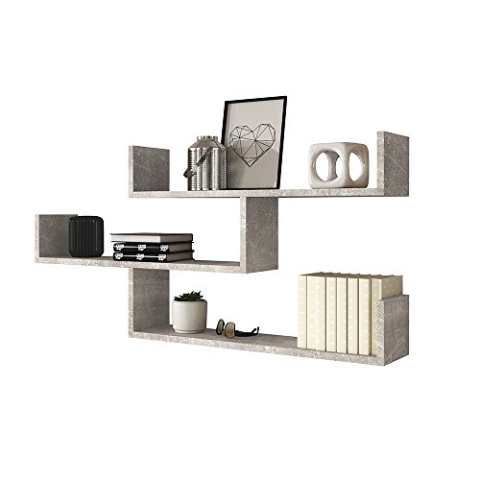 Selsey Kassi - Wandregal, Hängeregal, Bücherregal mit 3 Regalböden, 55 x 119 cm (Beton Smart)