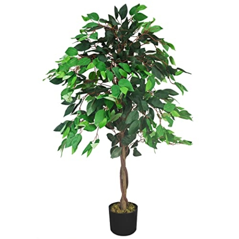 Decovego Kunstpflanze Künstliche Pflanze Benjamin Ficus künstlicher Baum Künstlich im Topf Plastik Pflanzen Zimmerpflanze wie Echt Deko 110 cm Innendekoration