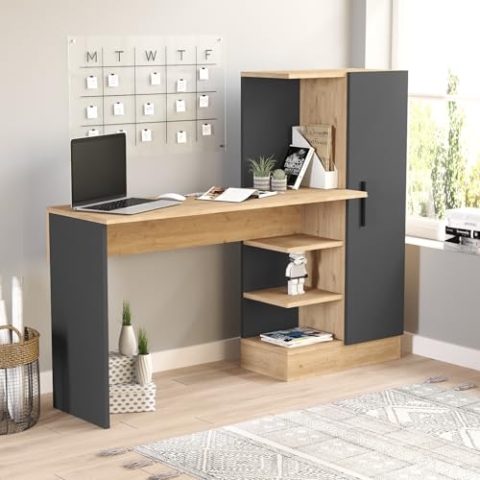 [en.casa] Schreibtisch mit Schrank Varhalo Bürotisch mit Stauraum 120 x 153 x 40 cm Computertisch rechteckige Tischplatte 120 x 40 cm Eichenoptik/Anthrazit