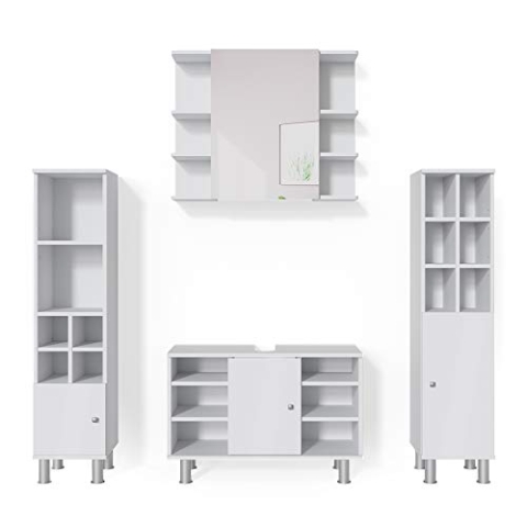 Vicco Badmöbel-Set Fynn, Badezimmerschrank-Set, Weiß, 4 Teile, mit Midischränke