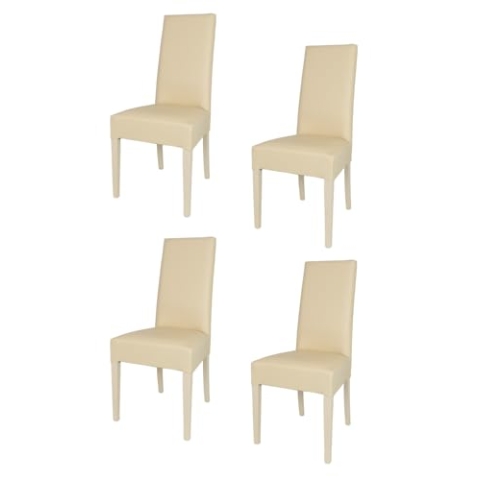 t m c s Tommychairs - 4er Set Moderne Stühle Luisa für Küche und Esszimmer, robuste Struktur aus lackiertem Buchenholz Farbe Sand, Gepolstert und mit Kunstleder in der Farbe Sand bezogen