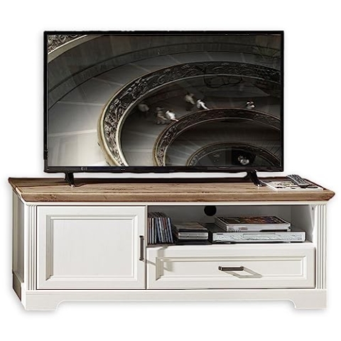 Stella Trading TV-Lowboard in Pinie hell, Artisan Eiche Optik - TV Schrank mit Schublade und viel Stauraum für Ihr Wohnzimmer im Landhausstil - 143 x 54 x 51 cm (B/H/T)