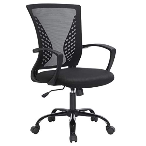 SONGMICS Bürostuhl, Schreibtischstuhl mit Netzbespannung, höhenverstellbarer Computerstuhl, Drehstuhl, Wippfunktion, atmungsaktiv, Büro, Arbeitszimmer, bis 120 kg belastbar, schwarz OBN22BK