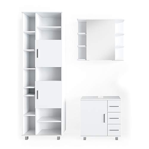 Vicco Badmöbel-Set Ilias, Badezimmerschrank-Set, Weiß, 3 Teile, mit Unterschrank 60 cm