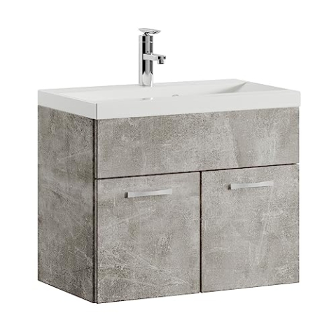 Badplaats B.V. Badezimmer Badmöbel Set Montreal 01 60cm Waschbecken Beton Grau - Unterschrank Waschtisch Möbel