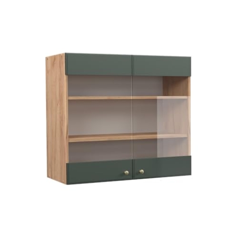 Vicco Küchenglasschrank Fame-Line, Grün-Gold Landhaus/Goldkraft Eiche, 80 cm